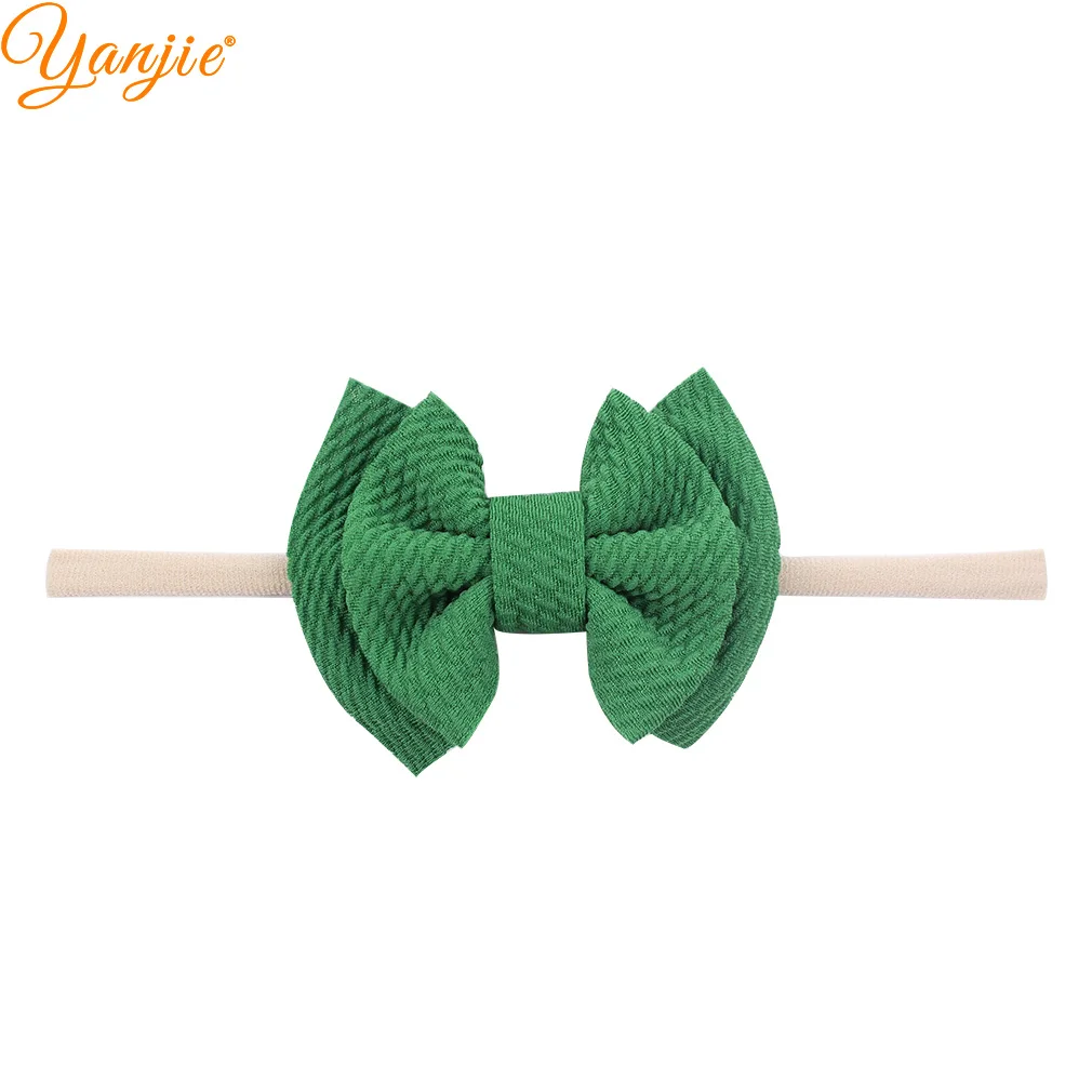 green 3,5 ''2 слоя вафельных волосы бант из нейлона и повязка на голову для девочек детские мягкие эластичная нейлоновая повязка на голову шик Лидер продаж женские аксессуары для волос - Цвет: green
