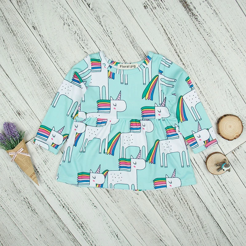 Fashion Spring Kids Dress For Girls Cotton Cartoon Unicorn Long Sleeve Baby Dresses Children's Clothing 0-3 Year | Детская одежда и