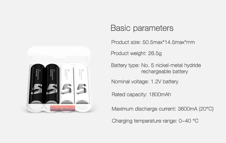 4 шт. Xiaomi ZMI ZI5 AA 1800mAh 1,2 V перезаряжаемый Ni-MH аккумулятор Xiaomi ZIM power Bank