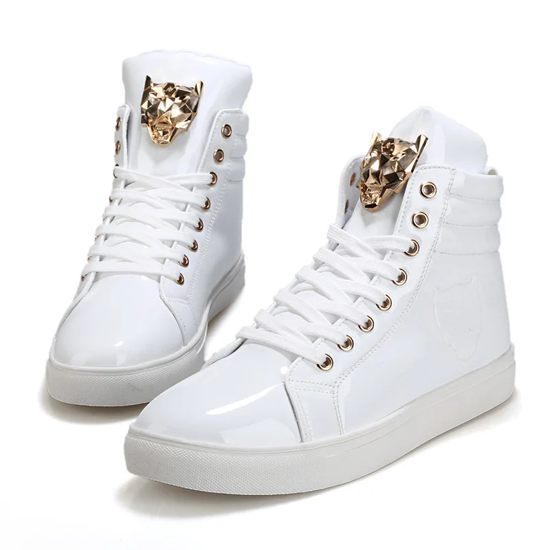 New Fashion High Top Casual Shoes For Men PU Leather Lace Up Red White Black Color Mens | Обувь