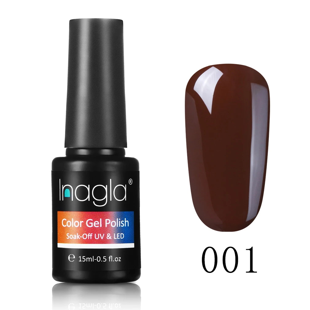 001 Inagla, 12 чистых цветов, кофейная Коричневая серия, Гель-лак для ногтей, 15 мл, замачиваемый, УФ светодиодный, базовое верхнее покрытие, Полупостоянный акриловый лак - Цвет: 001