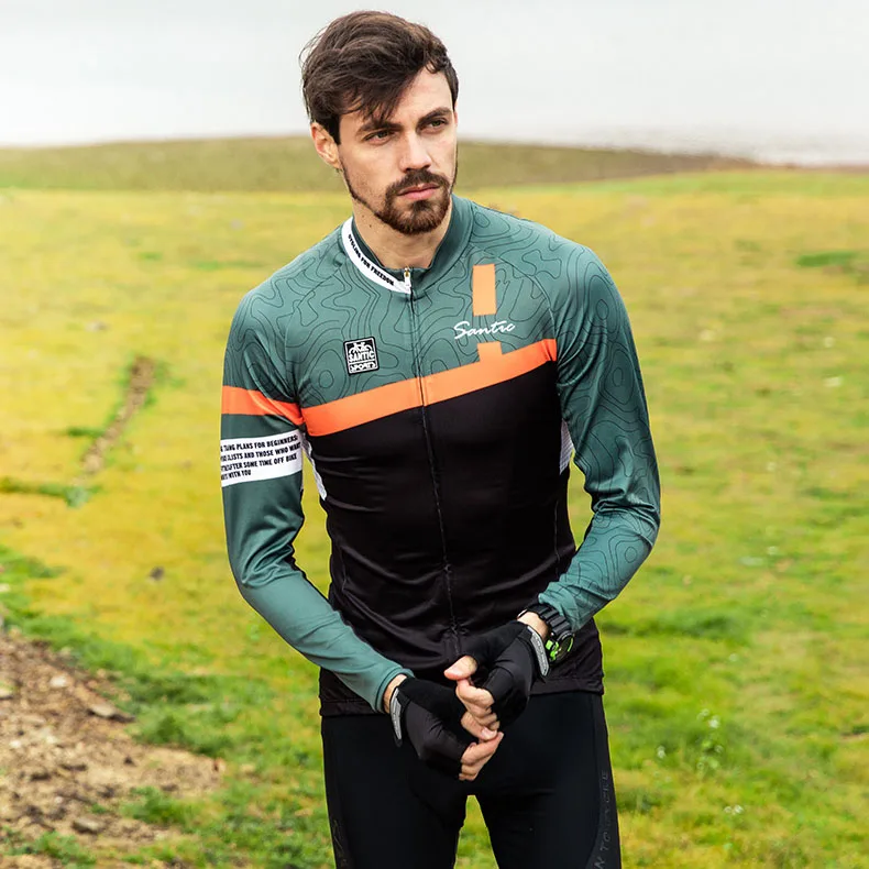 Футболка Santic мужская с длинным рукавом Джерси для велоспорта Pro Fit дышащая