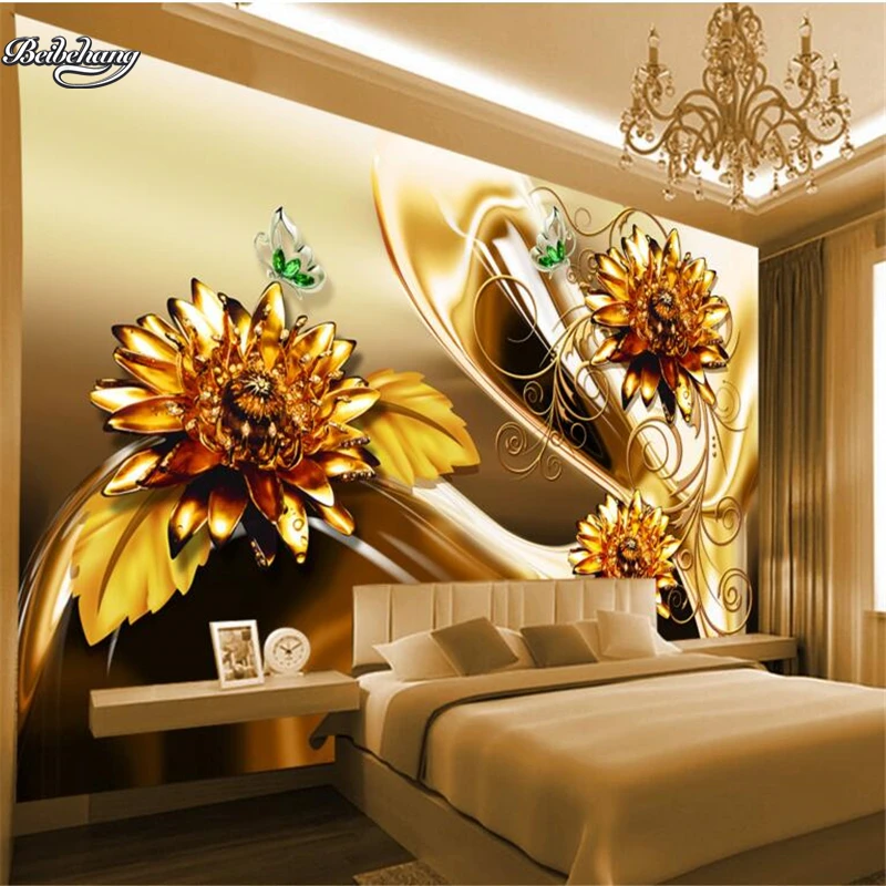 

beibehang The new fine three - dimensional jewelry flower TV background wall zenith custom large fresco non - woven wallpaper