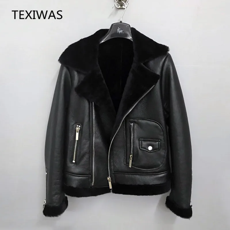 TEXIWAS, натуральная кожа, куртка для женщин, зимняя, теплая, утолщенная, овчина, шуба, натуральная кожа, Женская куртка-бомбер, верхняя одежда