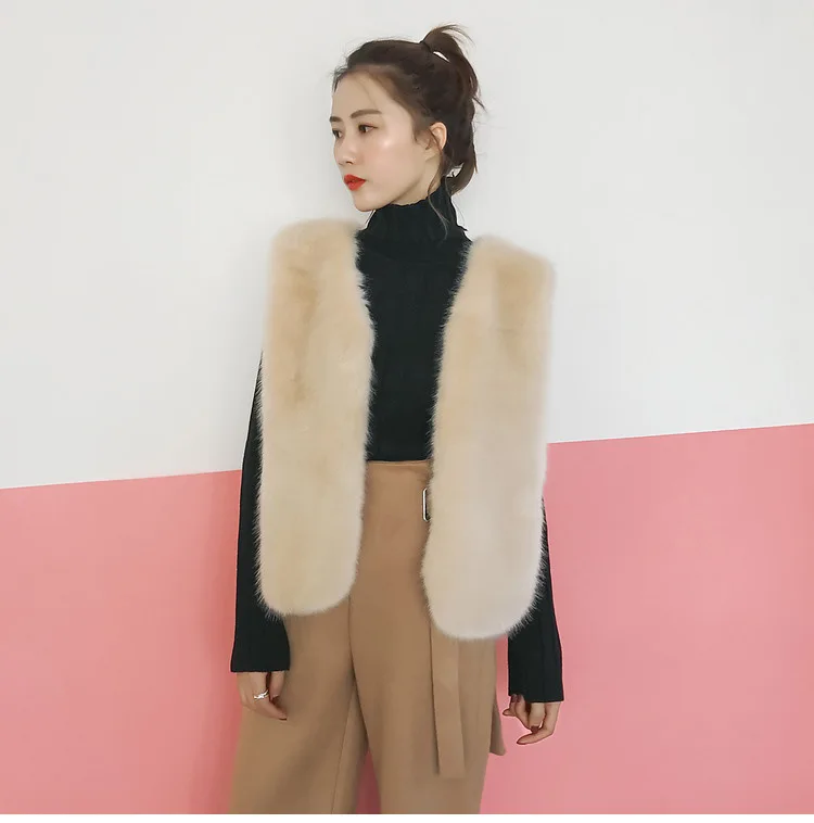 

Free shipping New Korean style autumn winter faux mink fur sleeveless short section vest jacket outerwear for women