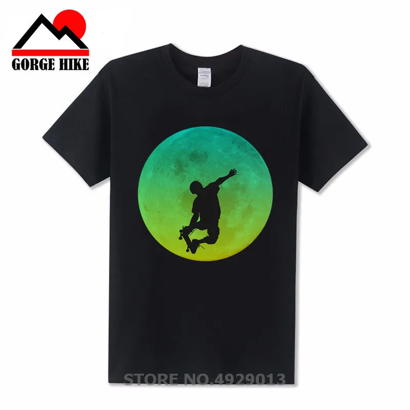 Потрясающая Летняя мужская хлопковая Футболка с принтом Луны и скейтборда