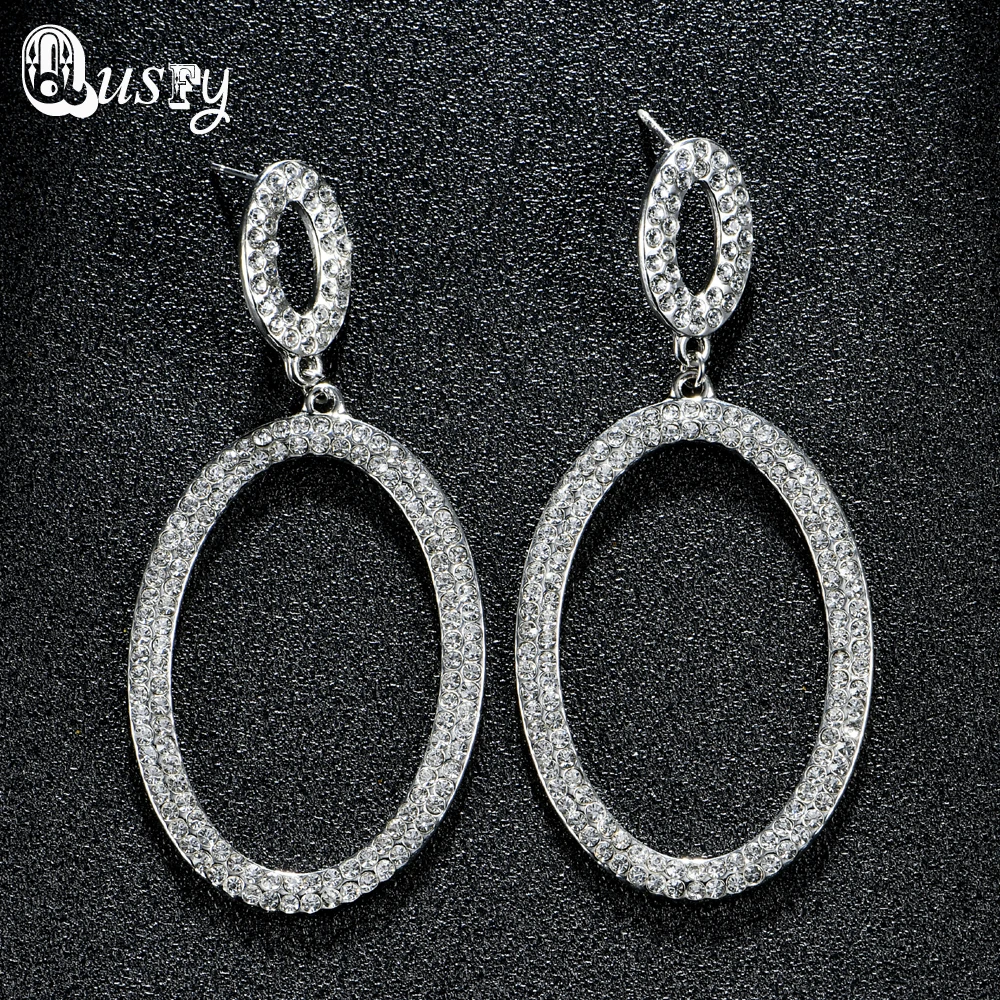 Полный горный хрусталь Золотой цвет падение овальные серьги женский большой