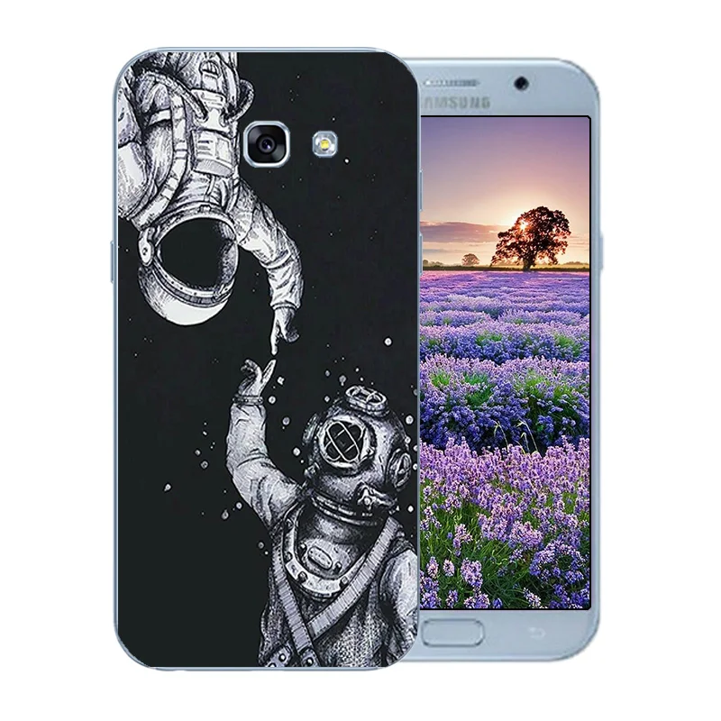 5.2 inch For Samsung Galaxy A5 2017 Cases Silicone Soft TPU (2017) A520F Back Cover Space Moon Pattern Matte Funda |