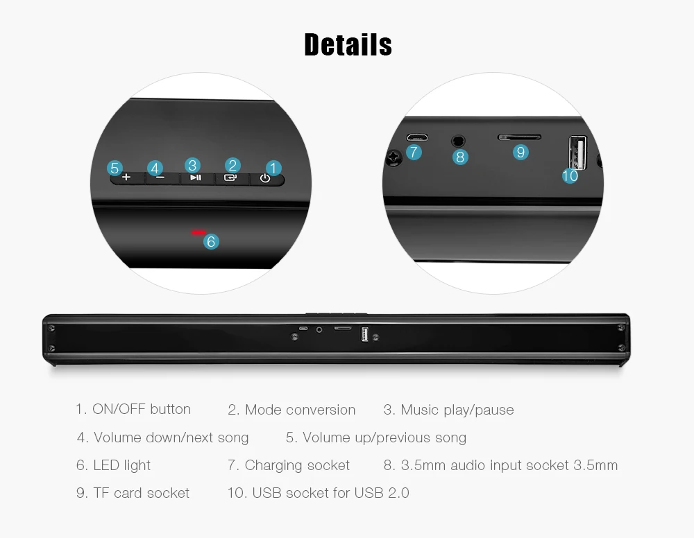 Shunpad Портативный Беспроводной Bluetooth Soundbar Динамик телевидения Сабвуфер Звук с