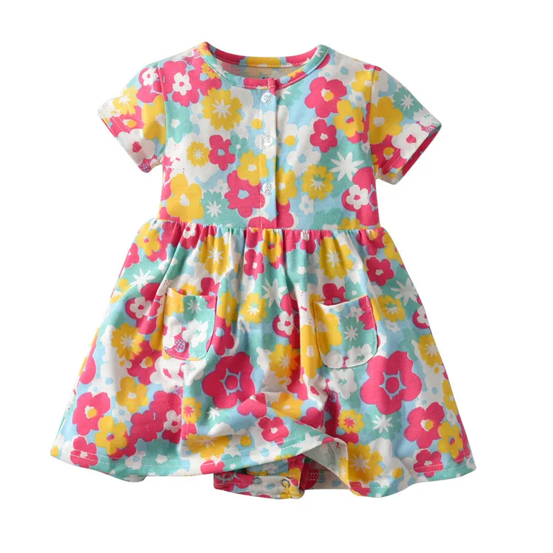 Mix Color Flower Рождественское платье для маленьких девочек с рюшами и цветочным принтом; Единорог комбинезон; платье принцессы для маленьких девочек; Детские праздничные платья; хлопковый костюм для новорожденных; платья - Цвет: Mix Color Flower