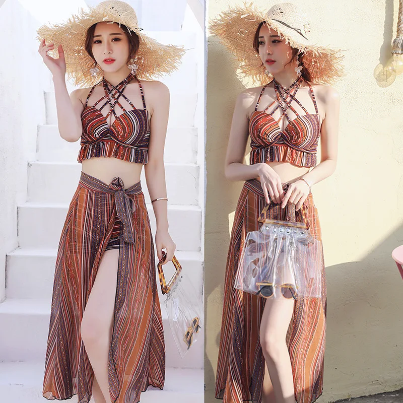 Трехсекционный сексуальный Бикини раздельные Плоские Брюки со стальной