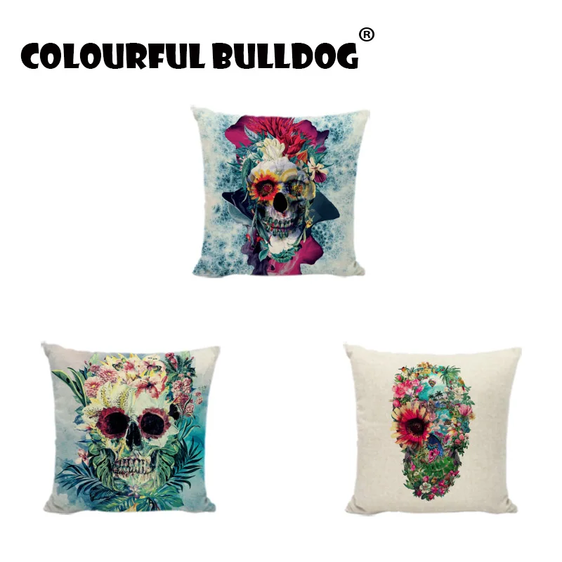 

Сахарный чехол в мексиканском стиле, кофейный домик, панк, Череп, искусство, индийские цветы, льняные, хлопковые, автомобильные, домашний дек...