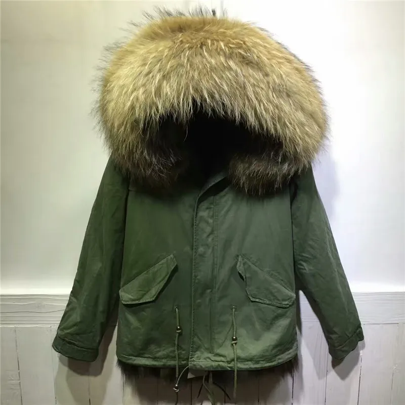 Куртка армейская зеленая черная с зеленым лисьим мехом внутри пальто большим