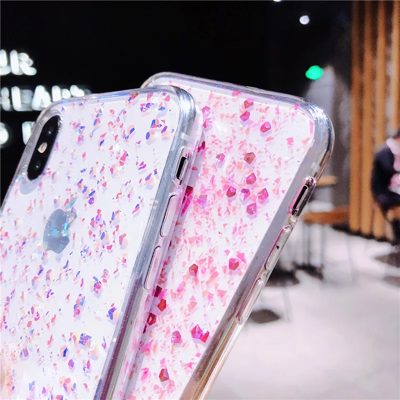 Силиконовый чехол с блестками для iPhone 6 6s 7 8 Plus Glossy эпоксидной Звезды Ясно Мягкий X