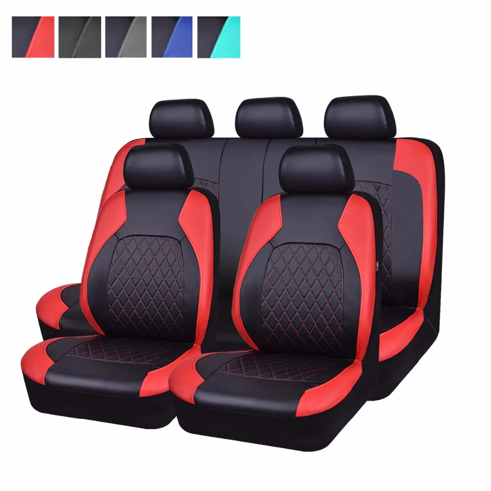 

Car seat cover lock pu leather red gray color car goods seat cover set fit for Lada Kalina granta ford focus 2 renault logan
