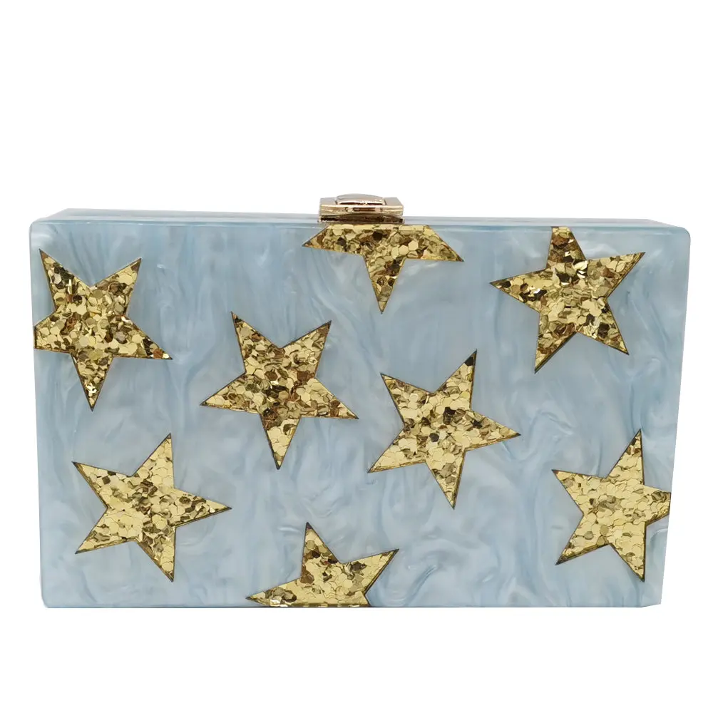 Blue Acrylic Bag Бутик De FGG блестящие звезды для женщин акриловая коробка клатч вечерние сумки жесткий чехол Дамская мода вечерние клатчи сумочка кошелек - Цвет: Blue Acrylic Bag