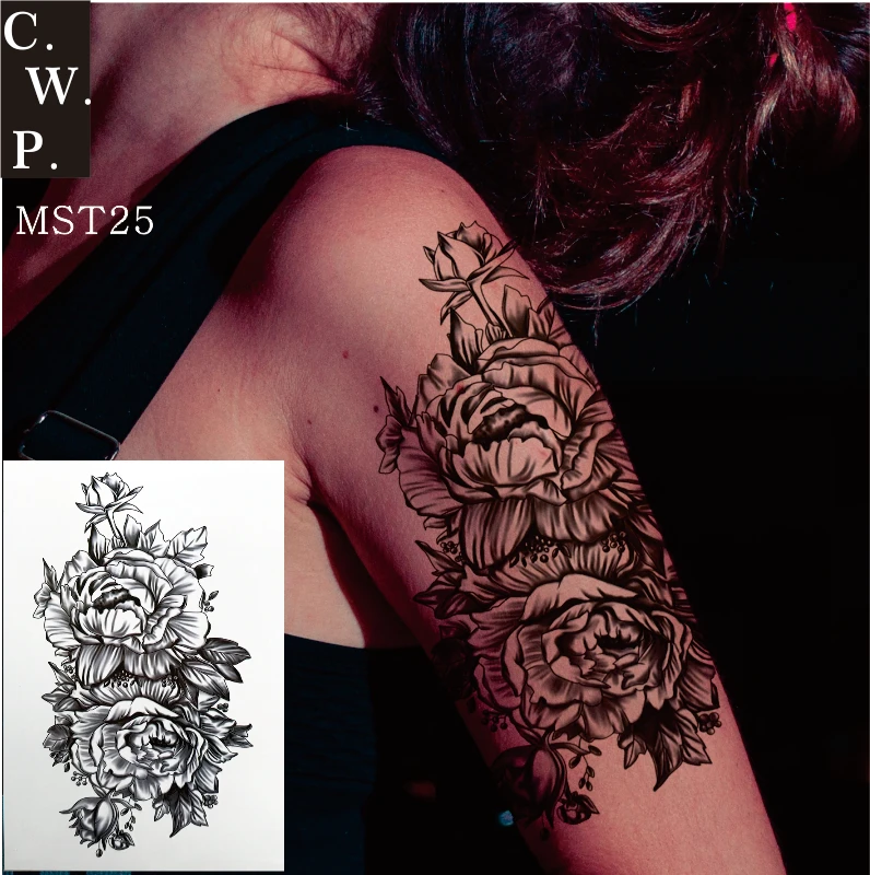 MST25 1 шт. черный цветок эскиз Мужская татуировка на рукавах может быть
