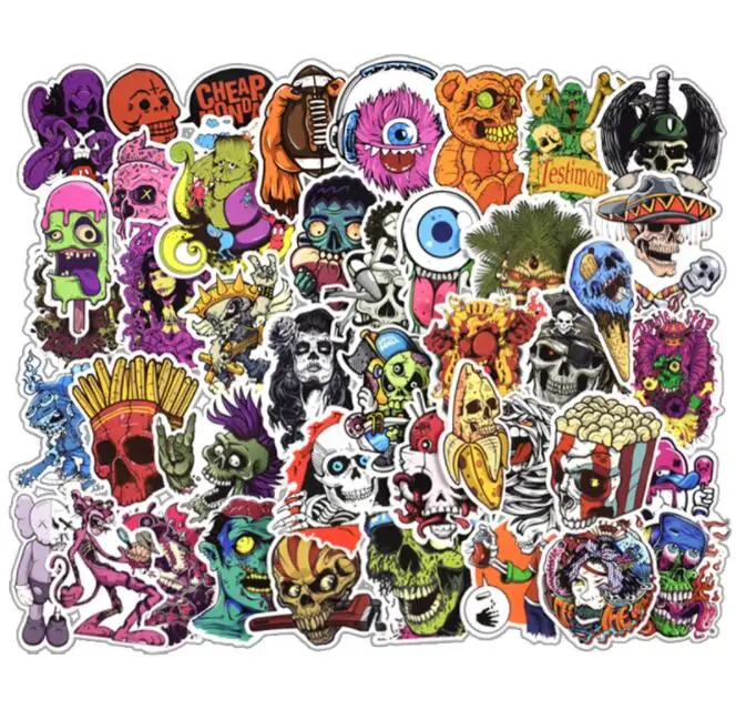 50 шт. с жутким черепом Стиль Стикеры граффити дорожная забавные наклейки JDM s