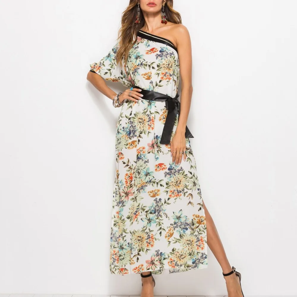 MIARHB Summer One Shoulder Dress on Women Elegant Floral Print Bodysuit Beach Woman's Casual Dresses Vintage Ladies Robe | Женская