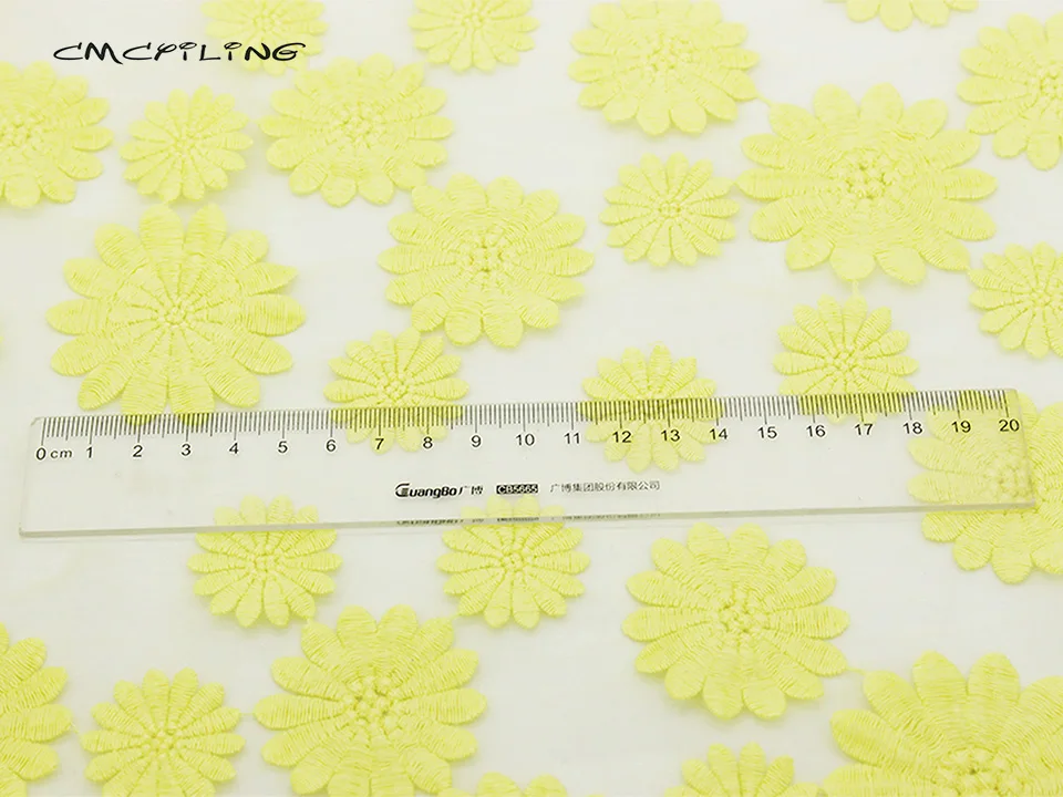 CMCYILING желтая вышитая органза ткань тюль вышитая Цветочная одежда Tissu швейная юбка ткань кружевная ткань 50*120 см