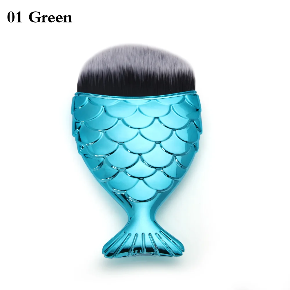 01 Green 1 шт. модные косметические чешуя Русалки кисти для макияжа косметический рыбий хвост Пудра основа для лица кисти для румян набор de maquiagem - Handle Color: 01 Green