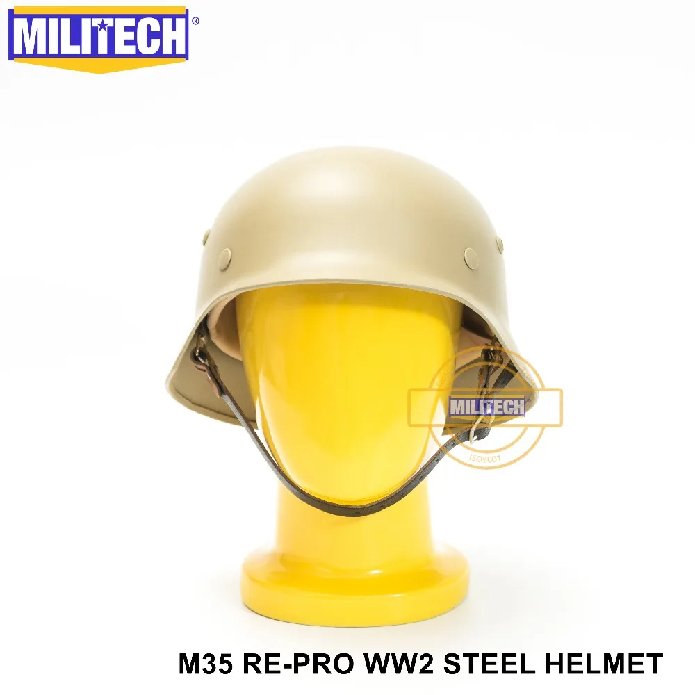 MILITECH Tan WW2 немецкий M35 Стальной шлем WW II M35 немецкий шлем защитный шлем для мотоцикла Тан мировая война 2 Repro Helme