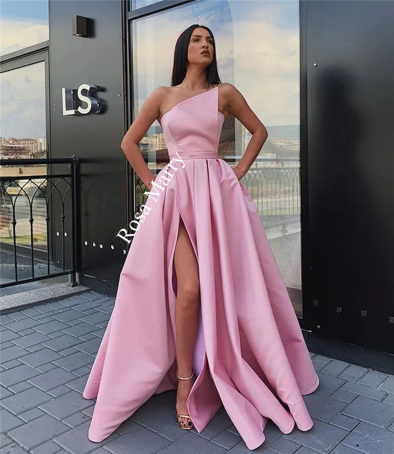 

Pink Plus Size Cheap Long Prom Dresses 2020 A Line Simple Satin Girls Formal Evening Party Gowns vestidos de fiesta largos