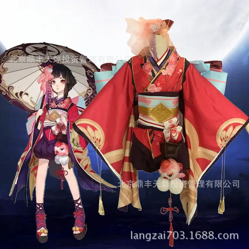 Minamoto Kagura Косплей Onmyoji Японские женщины косплей Kawaii красный кимоно костюм |
