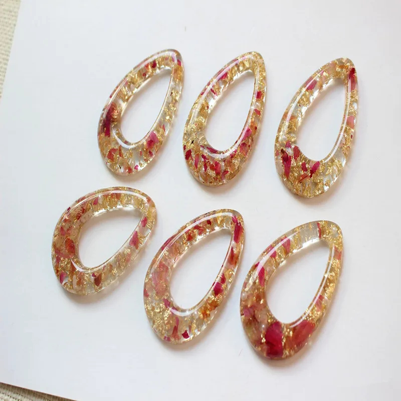 Min order 20pcs/lot glitter/natural dried flowers decoration water drop shape resin beads diy jewelry earring/garment accessory | Украшения