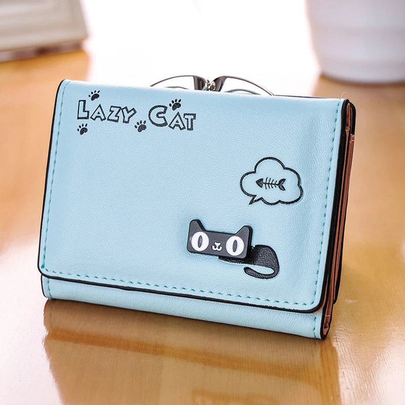Кошелек женский Кот аниме женские кошельки Кожа Милый трехскладной бумажник