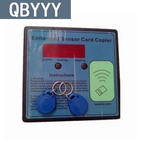 

QBYYY 125-135khz RFID ID EM Card Reader Enhanced Sensor Card Copier Duplicator with 2pc key tag keychain Access Control cards