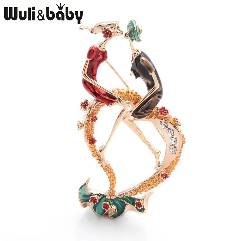 Wuli& Baby, новинка, броши для влюбленных поцелуев, для женщин и мужчин, металлическая эмалированная брошь для любви, булавки, подарки