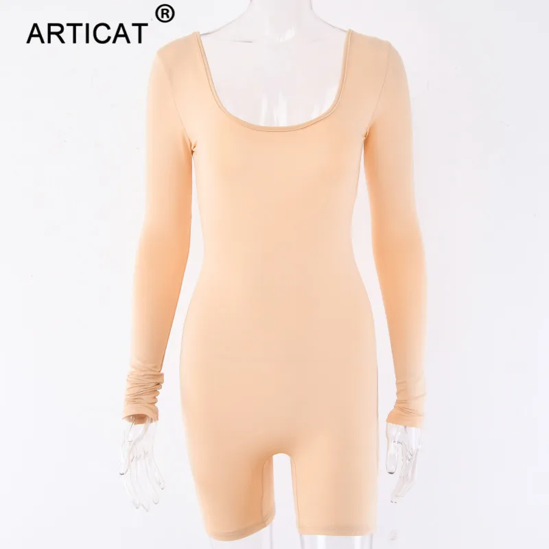 Khaki Articat длинный рукав Bodycon Rompres женский s сексуальный комбинезон с открытой спиной тощий короткий комбинезон осень зима повседневные женские комбинезоны - Цвет: Khaki