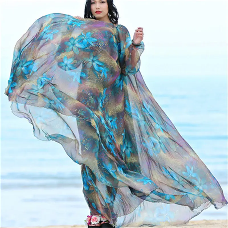 2019 Шифоновое Платье макси с длинным рукавом богемное платье большого размера