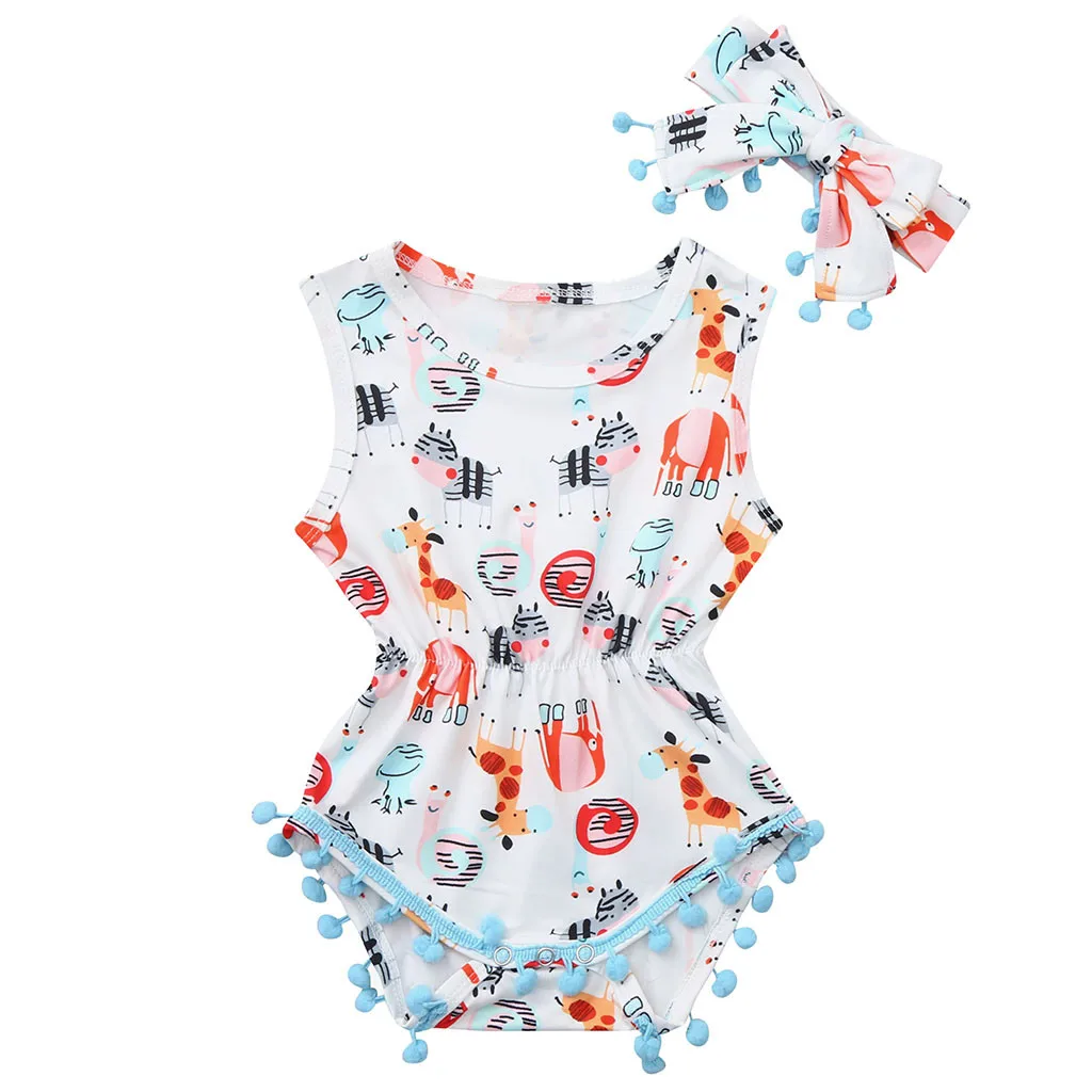 Newborn Baby Girl Romper Summer Clothes Flower Cartoon Print Tassel Jumpsuit Playsuit Sunsuit Costumes Outfits | Детская одежда и