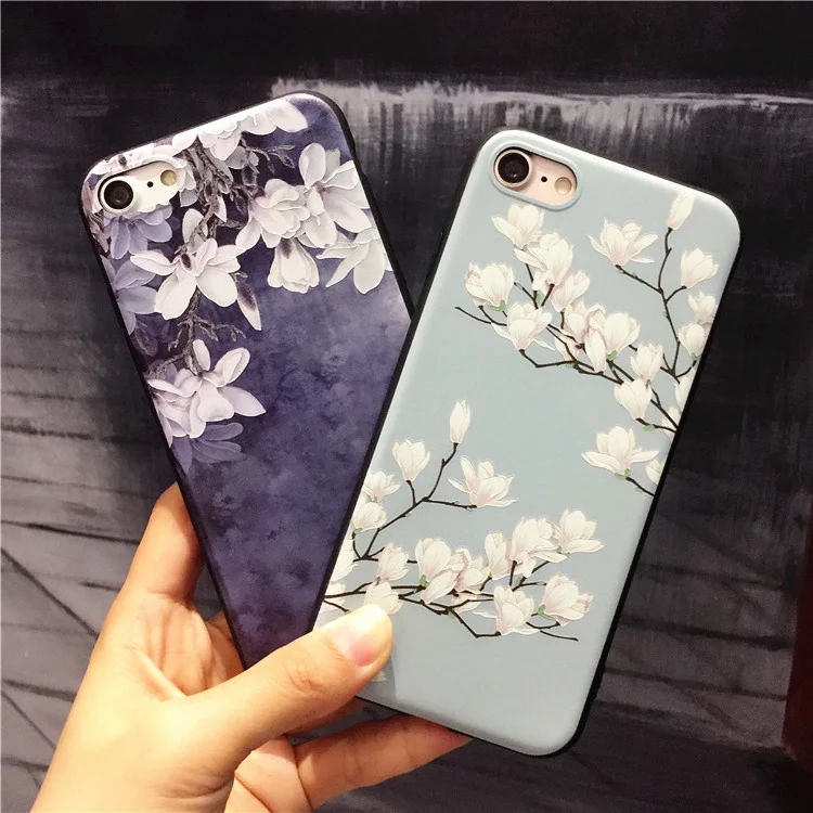 Силиконовый чехол с голубым цветком для Iphone 8 7 6 6s 5 5S полным корпусом мягкий из ТПУ