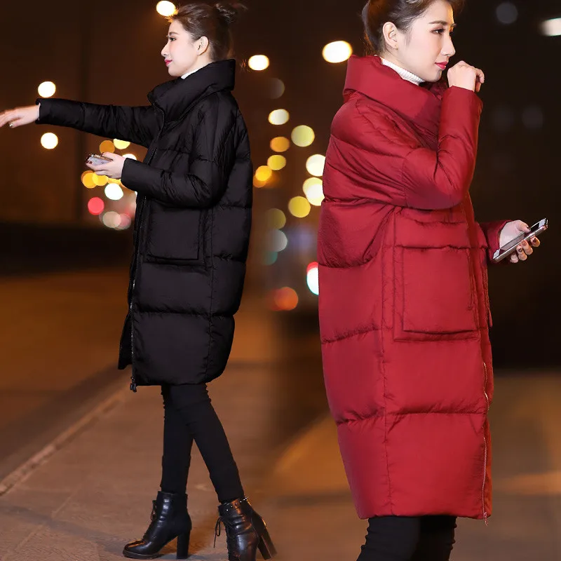 Женское длинное пальто из хлопка свободное пуховое большого размера зима 2019 |