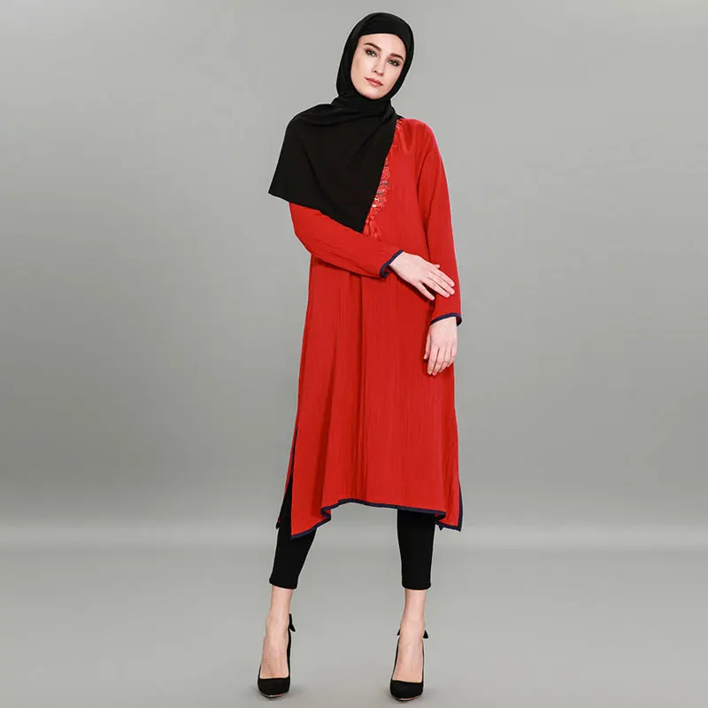 Осень 2019 мусульманское платье для женщин с вышивкой одежда со шнуровкой воротник