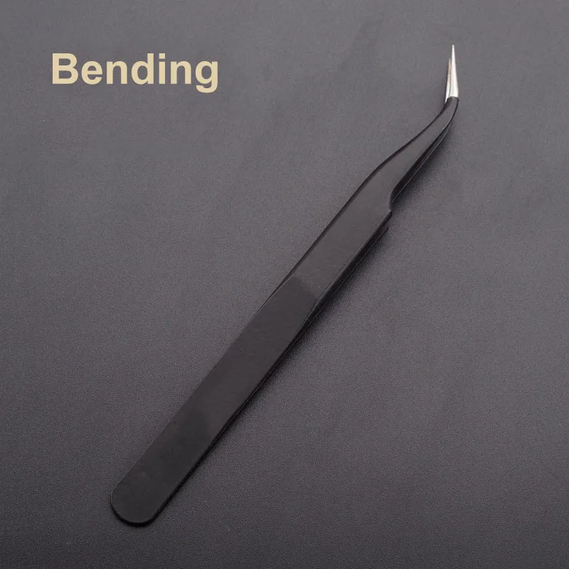 bending 1 шт., черный прямой+ Изогнутый пинцет для ногтей, накладные ресницы, пинцет для наращивания ресниц, кусачки с острым зажимом, инструмент для дизайна ногтей - Цвет: bending