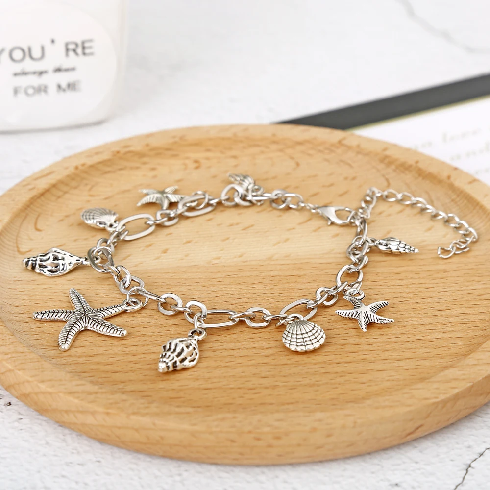 YAOLOGE Retro Bohemian Shell Beads Pendant Anklets Summer Beach Simple Metal Chain Barefoot Sandal Jewelry Adjustable Women Gift | Украшения