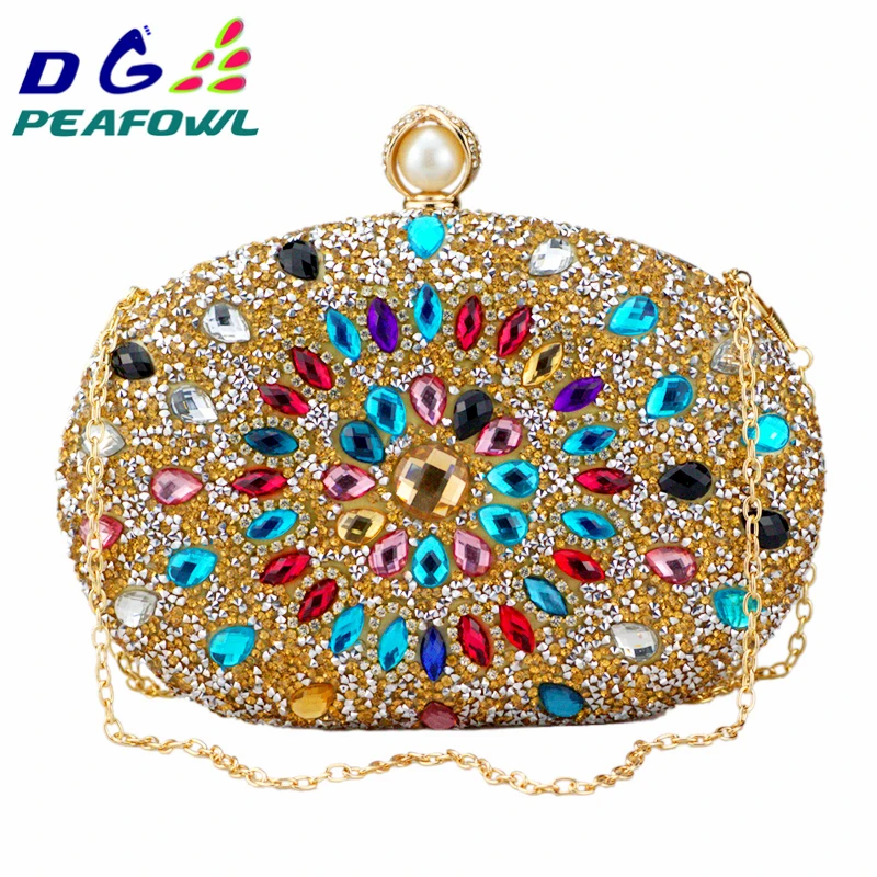 DG PEAFOWL Роскошный Кристалл Цветочный клатч цепь сумка женская свадебная Алмаз Синий Фиолетовый сотовый телефон карман вечерний кошелек сумки