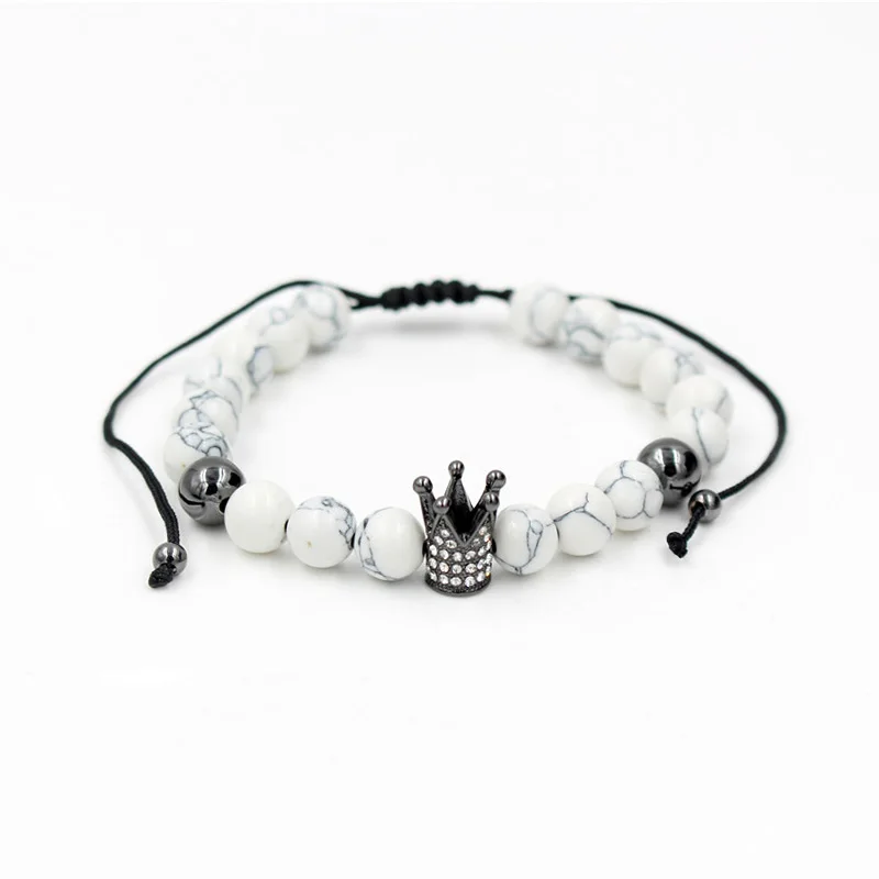NADEEM новый модный микро проложить CZ браслет с шармом короной Белый Howlite камень