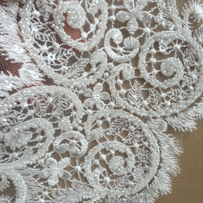 2PCS Handmade Beads 3D Wedding Dress Applique DIY Bridal Headdress Ivory White Lace Collar Fabric Patch RS1296 | Дом и сад