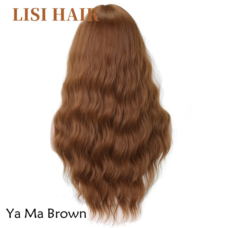 9146YaMaBrown LISI HAIR 2" длинные смешанные коричневые женские парики с челкой водная волна Жаростойкие синтетические парики для женщин афро-американские - Цвет: 9146YaMaBrown