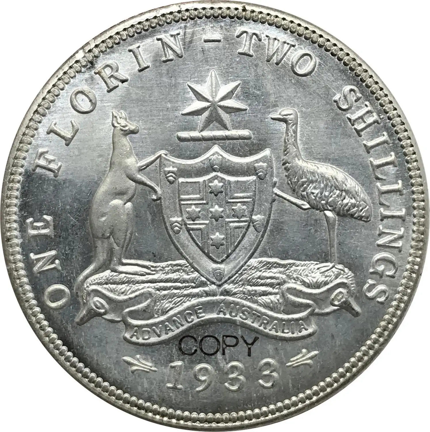 Австралийский Джордж V, 1933 год, 1, Флорин, два шиллинга, кубик, покрытые серебром, копия монет