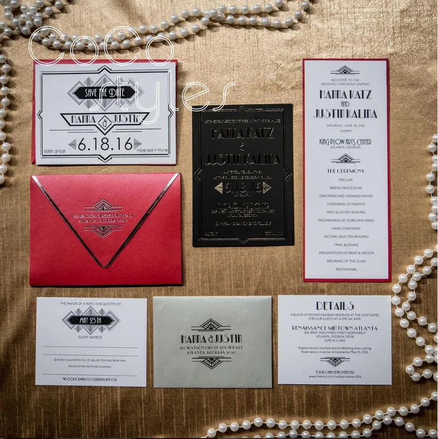 Cocostyles personalized luxury gold foiling printing design invitation cars with envelope for gatsby wedding invitations | Дом и сад