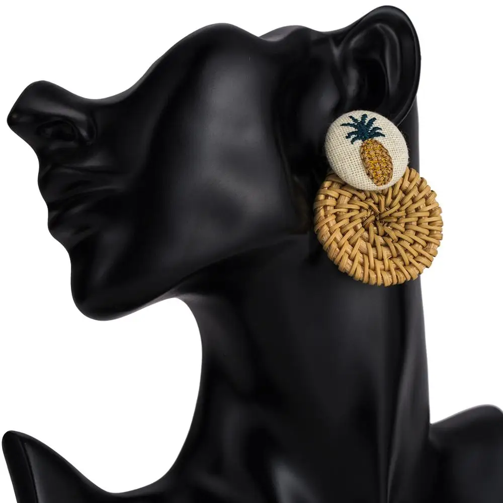 Женские Висячие серьги Ananas ручной работы с ананасом деревянные плетеные из