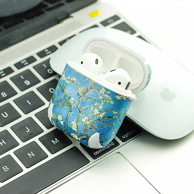 Чехол airpods кожаный для Apple Bluetooth наушники защитная кожа Kanagawa Ван Гог противоударный Анти-пыль ремень Звездная ночь бухта