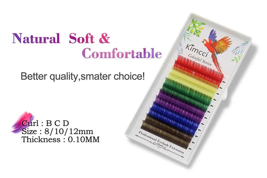 Kimcci Candy 6 Colors Rainbow Colored Eyelash Extension Faux Mink Individual Colorful Eyelashes maquiagem Cilios Premium Cilia