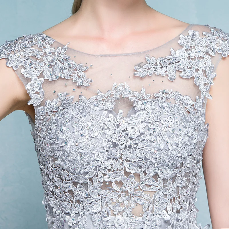 В наличии серое сексуальное прозрачное кружевное платье с бисером Vestidos De Festa Longo